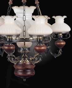 Candelabru cu 6 brate design italian din alama cu lemn 634