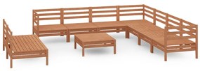 3083132 vidaXL Set mobilier de grădină, 10 piese, maro miere, lemn masiv pin
