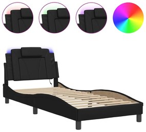 3213980 vidaXL Cadru de pat cu lumini LED, negru, 80x200 cm, piele ecologică