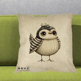 Perna Decorativa Pui Elegant Alb-Negru, 40x40 cm, Crem, Husa Detasabila, Perna Inclusa, BEKZ®