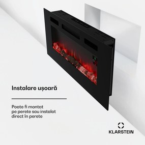 Klarstein Șemineu electric inteligent Galeras Smart, 2 setări de temperatură, 16 - 30°| Iluzia flăcării LED, Opțiune de conectare IOT