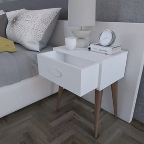 Noptiera moderna cu sertar Sara Homs 45 x 30 x 57.5 cm, Alb-nuc
