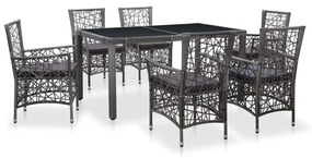 45993 vidaXL Set mobilier de exterior, 7 piese, gri, poliratan