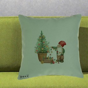 Perna Decorativa Pitic de Craciun cu Brad, 40x40 cm, Verde, Husa Detasabila, Perna Inclusa, BEKZ®