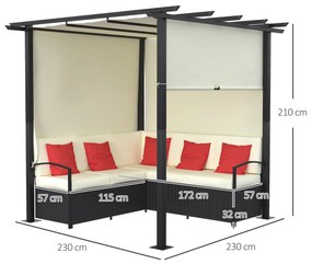 Outsunny Mobilier de Terasa Impletit, Set de Canapele de exterior din Ratan PE cu Pergola copertina plianta, bej | AOSOM RO