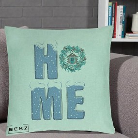 Perna Decorativa HOME Iarna cu Coroana, 40x40 cm, Verde Menta, Husa Detasabila, Perna Inclusa, BEKZ®
