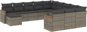 vidaXL Set canapea de grădină cu perne, 12 piese, gri, poliratan