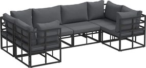 vidaXL Set de canapele pentru grădină cu pernă 6 pcs Negru Aluminiu