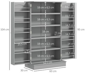 HOMCOM Dulap mobilier de bucătărie cămară cu 2 uși cu 5 rafturi și 12 suporturi pentru condimente - 60 x 30 x 104 cm - gri | Aosom Romania