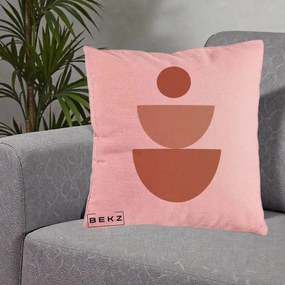 Perna Decorativa Geometric Boho Semicerc Stivuit, 40x40 cm, Roz, Husa Detasabila, Perna Inclusa, BEKZ®