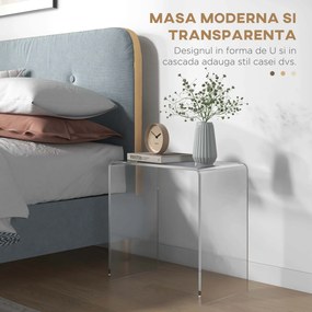 HOMCOM Masă Laterală Acrilică Fără Colturi, Margini Rotunjite, Spațiu Depozitare, 53.3x30.5x53.3cm, Transparent | Aosom Romania