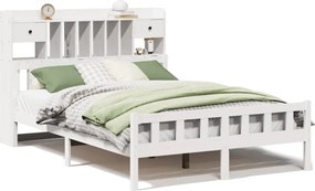 vidaXL Pat cu bibliotecă fără saltea, alb, 150x200 cm, lemn masiv pin