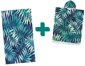 Set de plaja BORNEO – prosop 100×180 cm si poncho 80×145 cm, albastru inchis