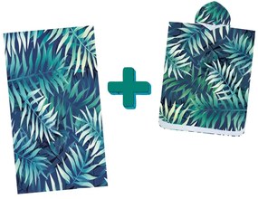 Set de plaja BORNEO – prosop 100×180 cm si poncho 80×145 cm, albastru inchis