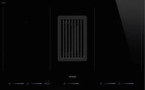 Plita incorporabila cu inductie si hota integrata Smeg HOBD682D1, 80 cm latime, negru