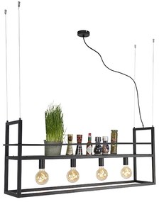 Lampă suspendată industrială neagră cu raft mare 4 lumini - Cage Rack
