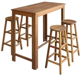 Set masă și scaune de bar, 5 piese, lemn masiv de acacia