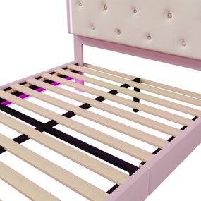 Pat tapițat 140x200 cm cu somieră cu lamele, formă de prințesă moștenitoare, fără saltea, Roz