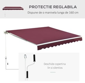 Copertina de Soare pentru Exterior Reglare cu Manivela, din Aluminiu si Poliester, 295x250cm, Rosu Inchis Outsunny | Aosom RO