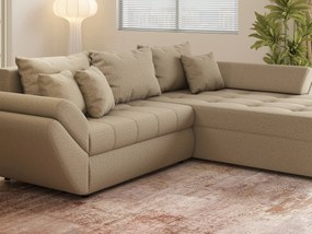 Colțar extensibil dumonde cu ladă de depozitare si sezut confortabil din spuma high-density, Loana Enjoy Camel 270x185 cm