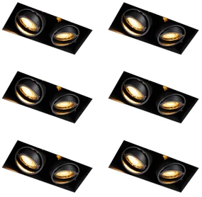 Set de 6 spoturi încastrate negre reglabile fără ramă cu 2 lumini - Oneon Honey