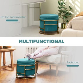 HOMCOM Pouf cu Spațiu de Depozitare în Catifea, 24L, Capac Detasabil, Ø42x39cm, Verde | Aosom Romania