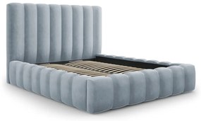 Pat dublu 200x200 cm albastru deschis tapițat cu spațiu de depozitare și somieră Kelp – Micadoni Home