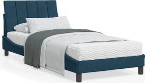 vidaXL Pat cu saltea, Hanko, albastru, 90x200 cm, catifea