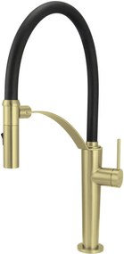 Baterie pentru chiuveta bucatarie, auriu, cap mixer, pipa flexibila, 2 tipuri de jet, Deante Corda Auriu