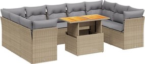 vidaXL Set canapele de grădină cu perne, 10 piese, bej, poliratan