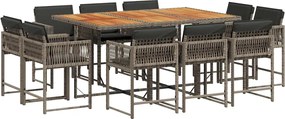 vidaXL Set mobilier de grădină cu perne, 11 piese, gri, poliratan