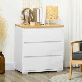 HOMCOM Comodă Depozitare, 3 Sertare, Mobilier Dormitor/Cameră de Zi, Alb/Lemn Natural | Aosom Romania