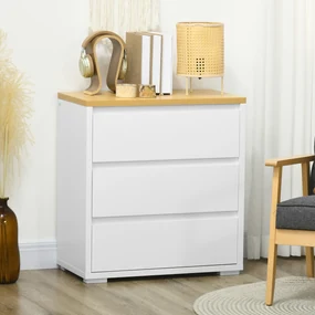HOMCOM Comodă Depozitare, 3 Sertare, Mobilier Dormitor/Cameră de Zi, Alb/Lemn Natural | Aosom Romania