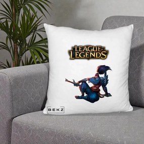 Perna Personalizata League of Legends Yasuo, 40x40 cm, Alb Pufos, Husa Detasabila, Perna Inclusa, BEKZ®