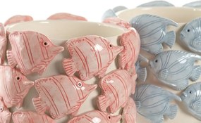Set 2 ghivece decorative ceramice stil mediteranean, cu model pesti albastru coral , "Boca"