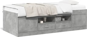 vidaXL Pat de zi cu sertare fără saltea, gri beton, 90x200 cm