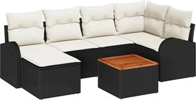 vidaXL Set de canapele pentru grădină cu pernă 7 pcs Negru poliratan