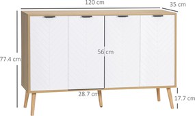 HOMCOM Comodă Bucătărie, Mobilier de Bucătărie cu Rafturi Reglabile și Picioare din Lemn de Pin, Bufet Modern pentru Living, Living, Sala de Mese, 120x35x77,4cm, Natural și Alb | Aosom Romania