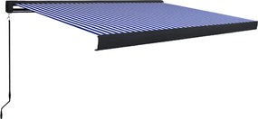 vidaXL Copertină manuală tip casetă, albastru și alb, 450 x 300 cm