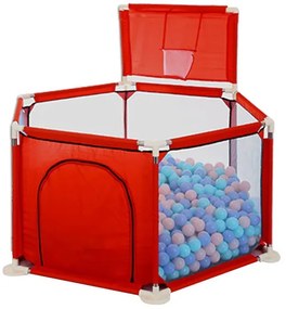 Tarc copii cu 50 de bile colorate, Loc de joaca, Rosu, Interior - Exterior