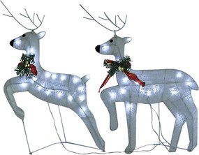 vidaXL Reni de Crăciun, 2 buc., alb, 40 LED-uri