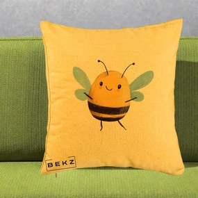 Perna Decorativa Buburuza pe Trifoi cu Patru Foi, 40x40 cm, Galben, Husa Detasabila, Perna Inclusa, BEKZ®