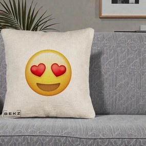 Perna Decorativa Emoji Inimi in Ochi, 40x40 cm, Bej Canapea, Husa Detasabila, Perna Inclusa, BEKZ®