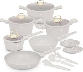 Set oale si tigai cu capace 15 piese Sahara Collection Berlinger Haus BH 8081N, crem, antiaderente, curatare usoara, inductie, design elegant, premium