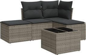 vidaXL Set canapea de grădină cu perne, 5 piese, gri, poliratan