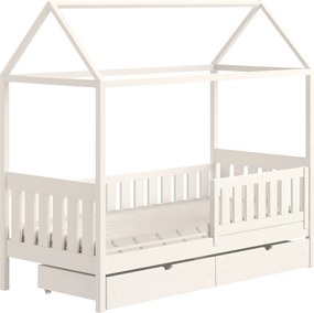 Pat supraetajat tip căsuță Nemos II pentru copii 80x180 cu sertare - culoare alb