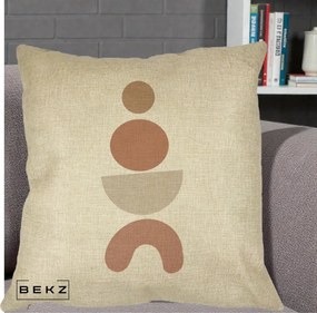 Perna Decorativa Geometric Boho Cercuri si Arc, 40x40 cm, Crem, Husa Detasabila, Perna Inclusa, BEKZ®