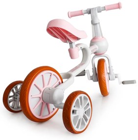 Bicicletă de jogging 4 în 1 cu pedale detașabile și roți laterale roz