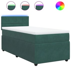 3289929 vidaXL Pat box spring cu saltea, verde închis, 90x190 cm, catifea