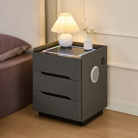 ALVÉA — Noptieră inteligentă cu încărcare Wireless, Bluetooth Stereo, iluminare RGB, USB + Type-C, Gri